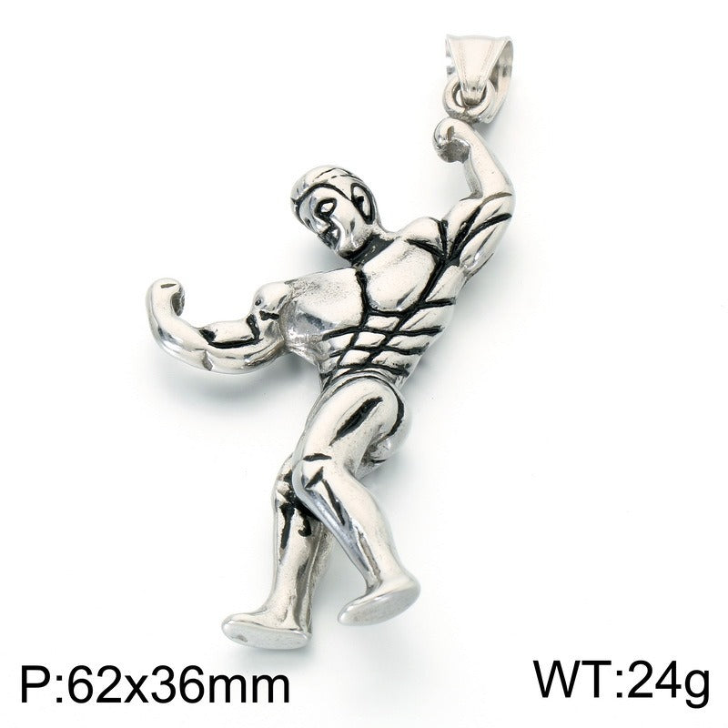 Kemstone Stainless Steel Muscle Man Pendant Necklace for Men Vintage Bodybuilding KP118622-LU
