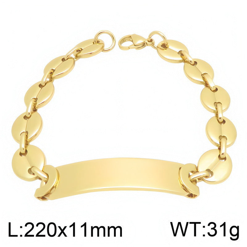 Kemstone Titanium Steel ID Bracelet for Men Curved Plate Oval Links KB216593-JG