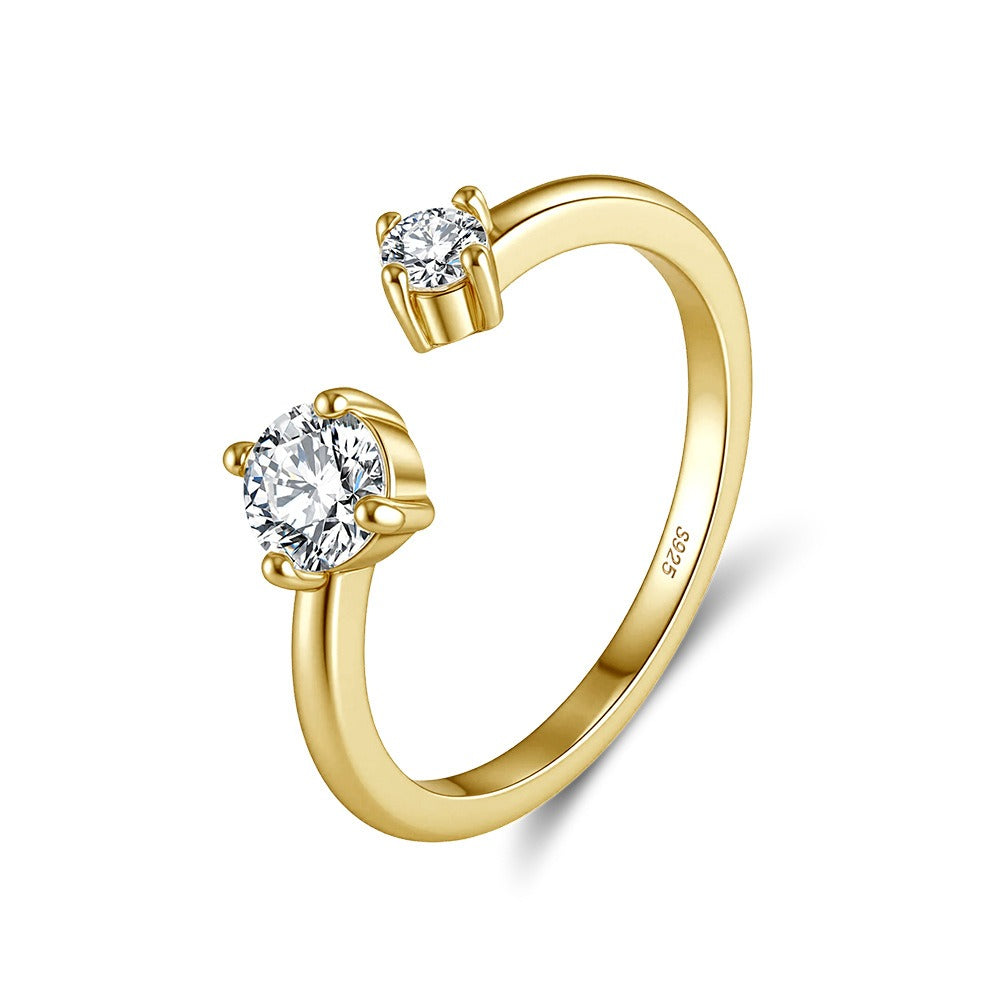 Kemstone 925 Sterling Silver Open Moissanite Ring for Women Double Stone Stacking Band Gold Silver MOR16