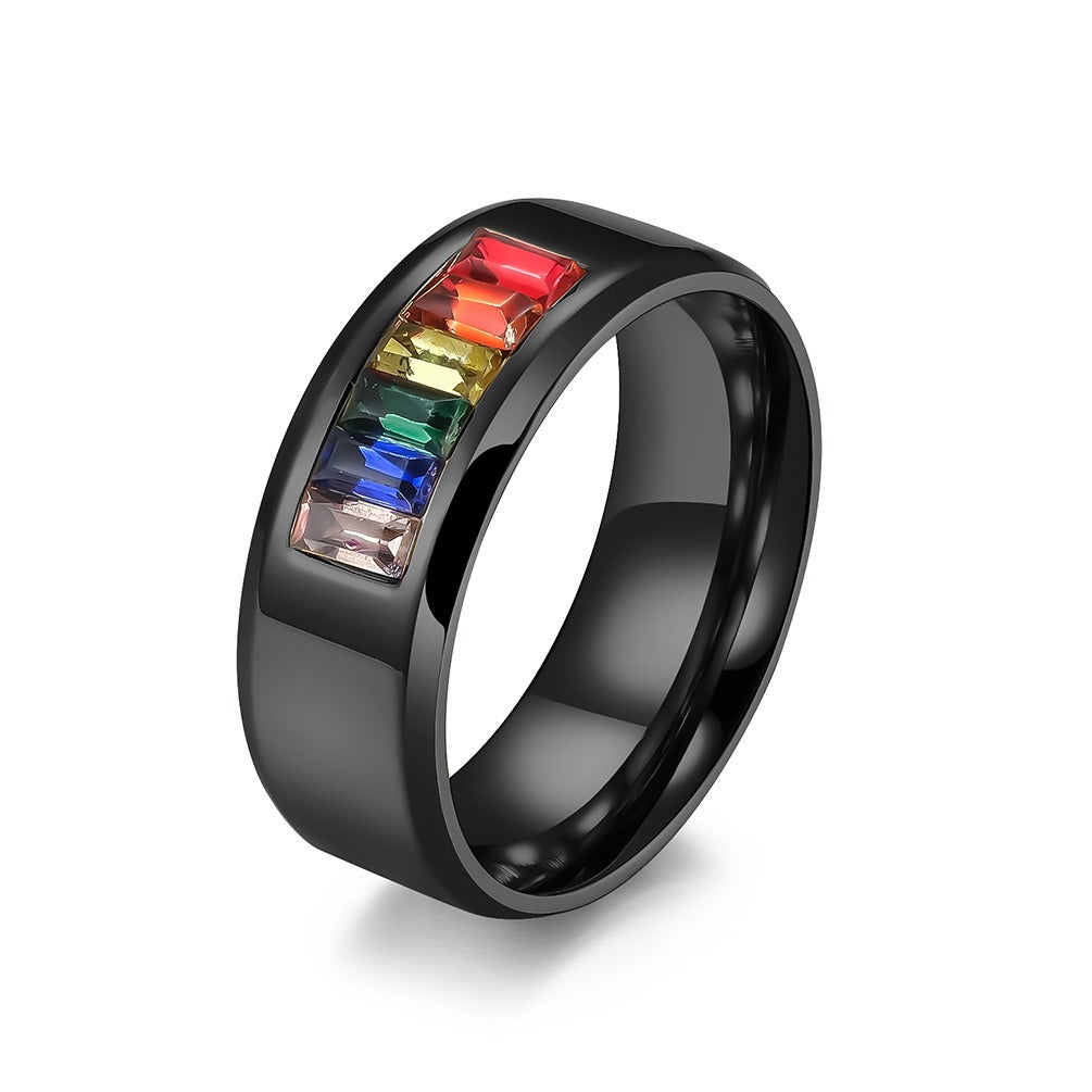 Kemstone Stainless Steel Colorful Inlay Ring for Men & Women K-R073