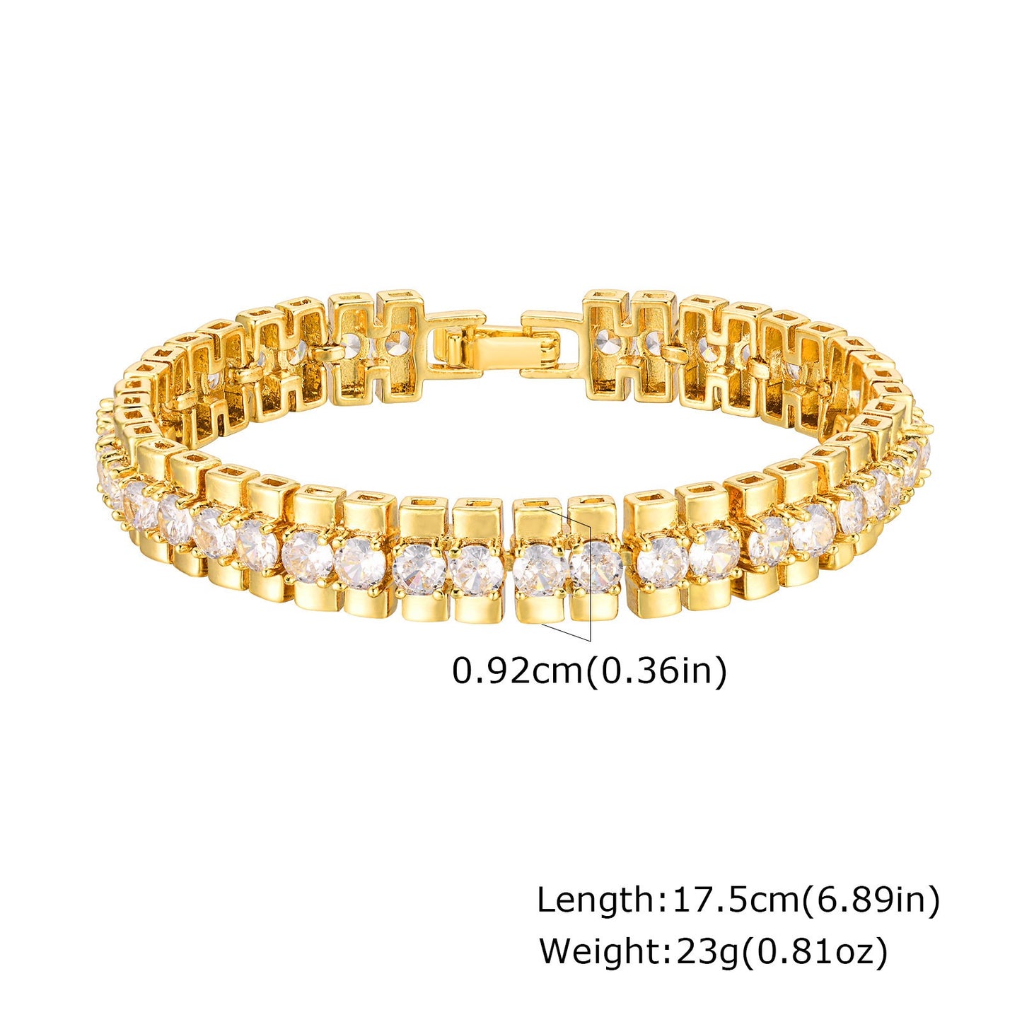 Pulsera gruesa de cobre y circonita en tono dorado para mujer: cadena llamativa con detalles art déco PBR-219