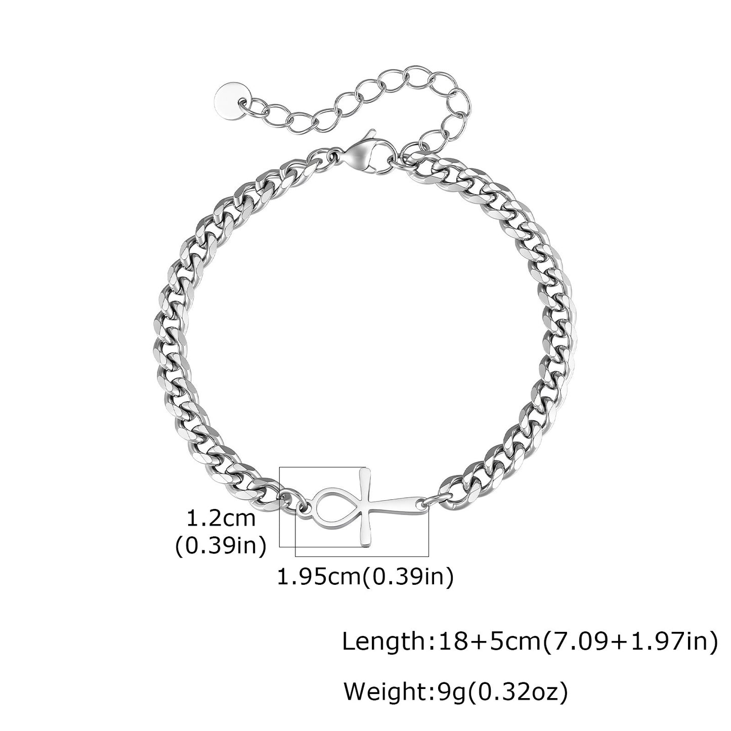 Kemstone Dual Chain Cross Bracelet for Men Stainless Steel Minimal Hip Hop Layered Wristwear BR3122