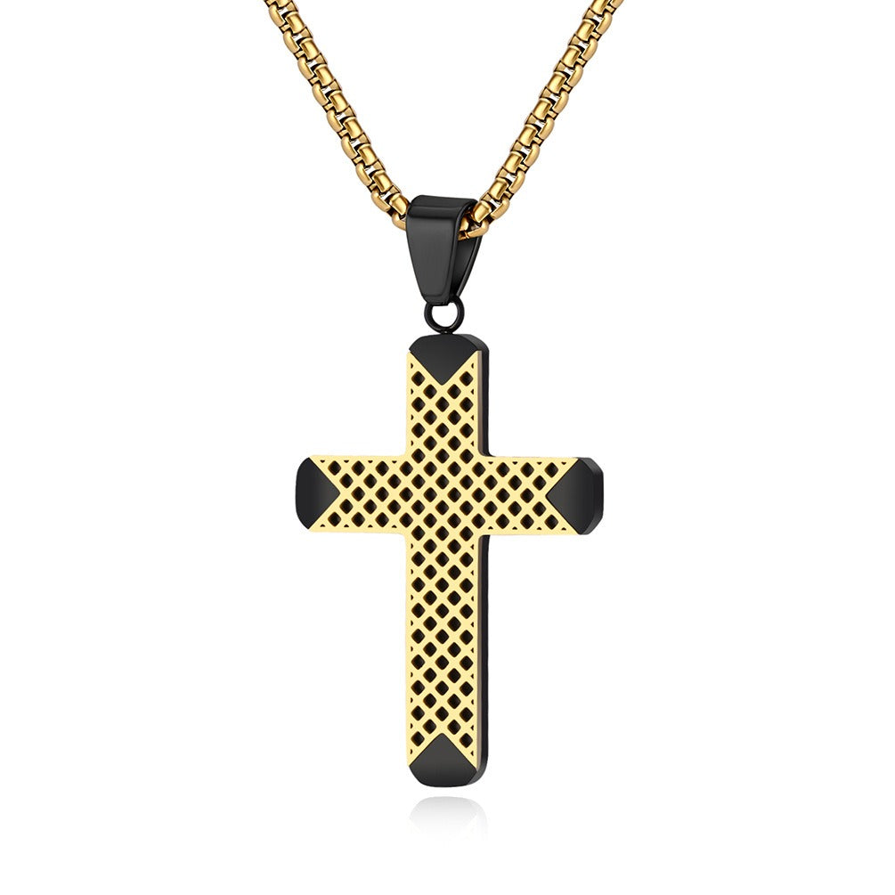 Kemstone Stainless Steel Two-Tone Lattice Cross Necklace for Men K-PT558