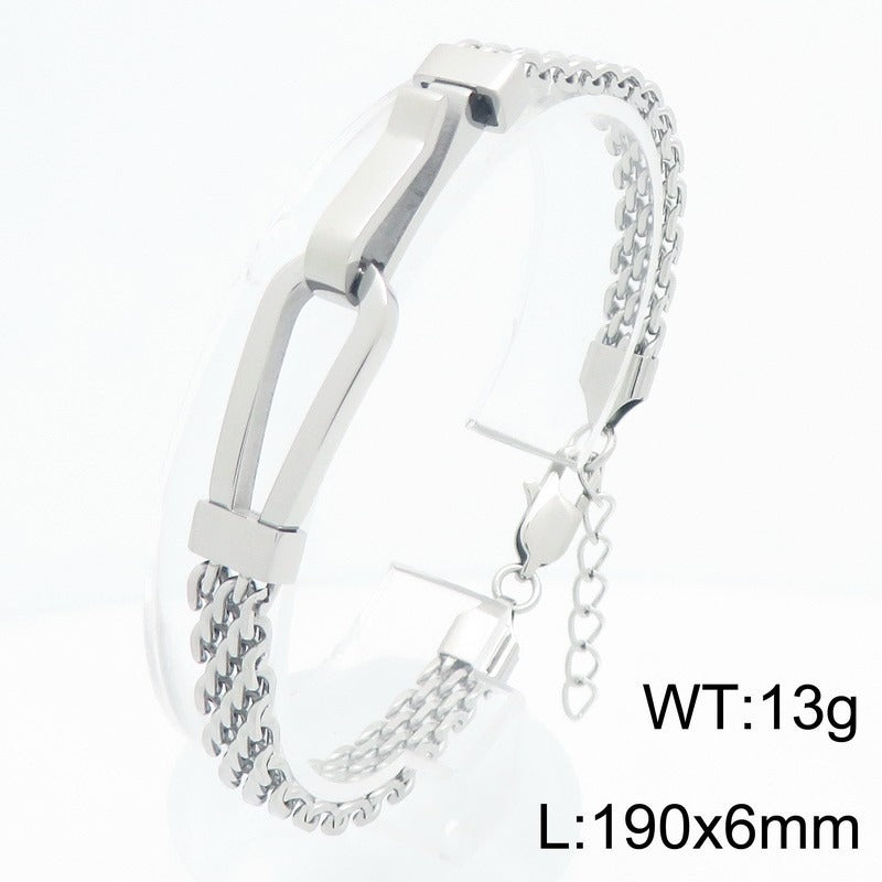 Kemstone Bar Link Chain Bracelet for Men Titanium Steel Double Layer Adjustable KB213341-KFC