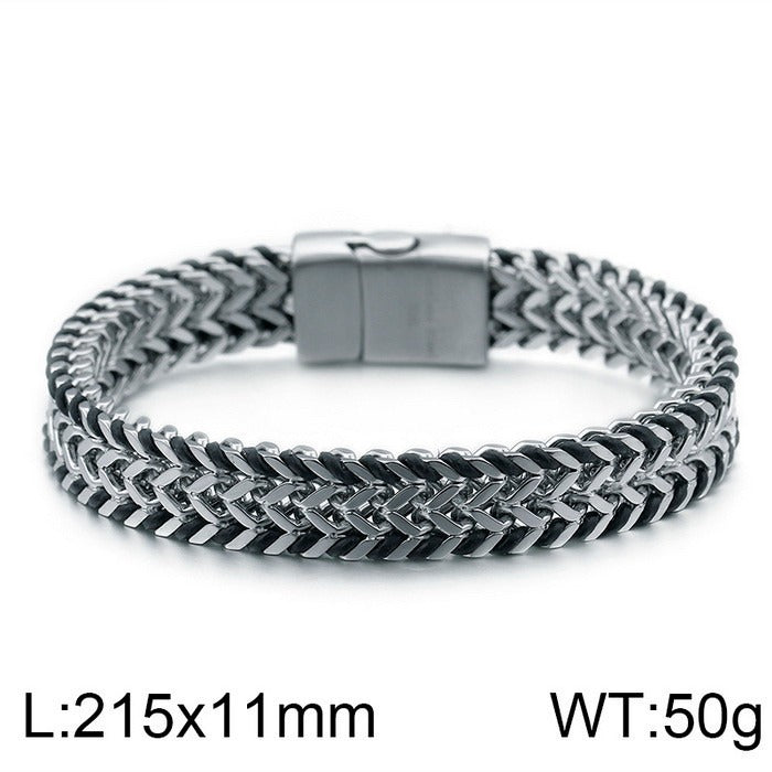 Kemstone Titanium Steel Double Weave Braided Bracelet – Magnetic Clasp Chain for Men KB99444-BD