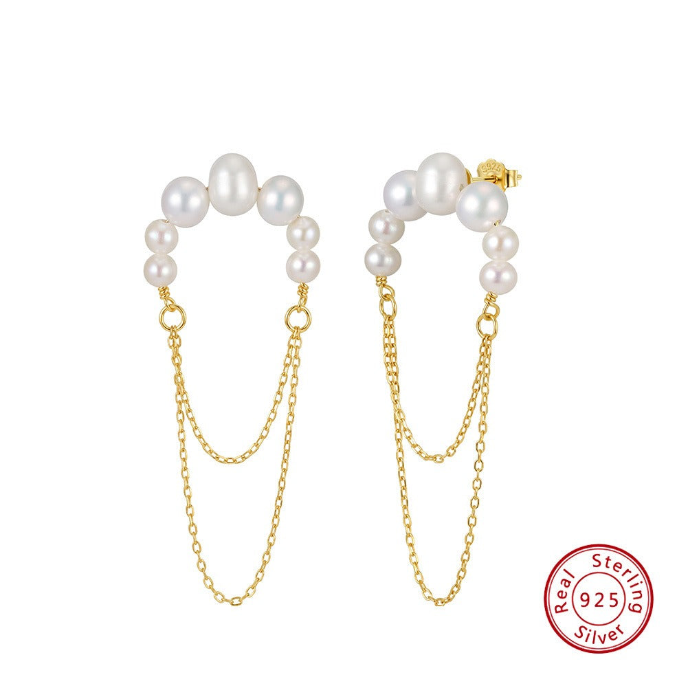 Kemstone Freshwater Pearl Chain Drop Earrings for Women 925 Sterling Silver GPE162