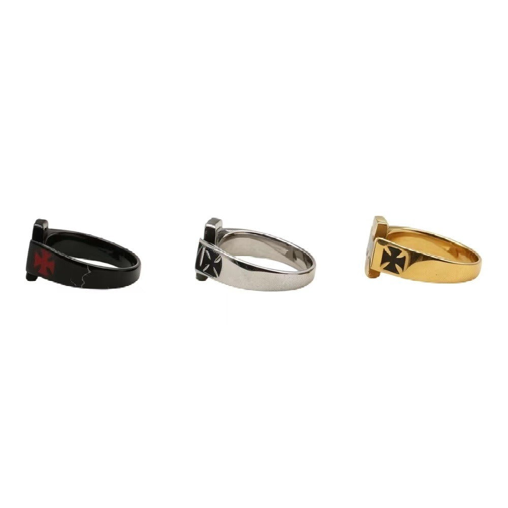 Kemstone Flared Cross Ring for Men Titanium Steel Vintage Contrast R7004