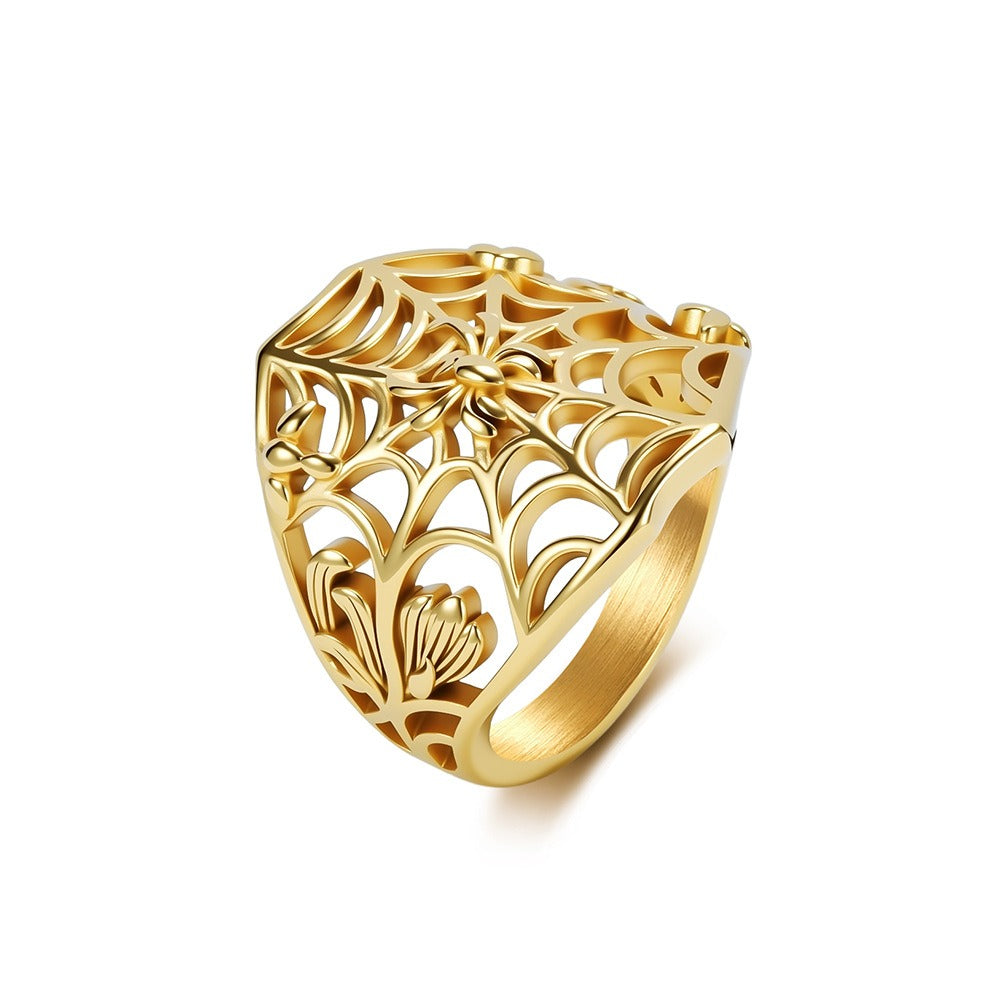 Kemstone Stainless Steel Spider Web Hollow Ring for Men Gothic K-R1180