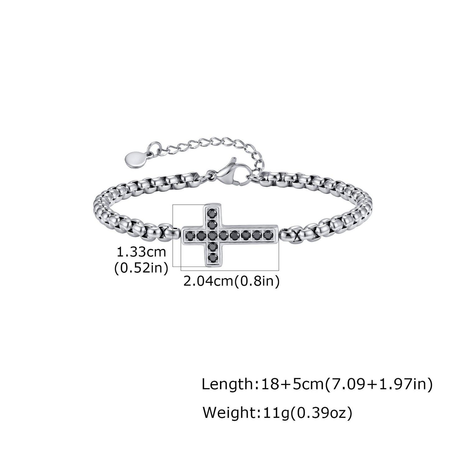 Kemstone Stainless Steel Cross Bracelet for Men Black Cubic Zirconia Box Chain BR-2766