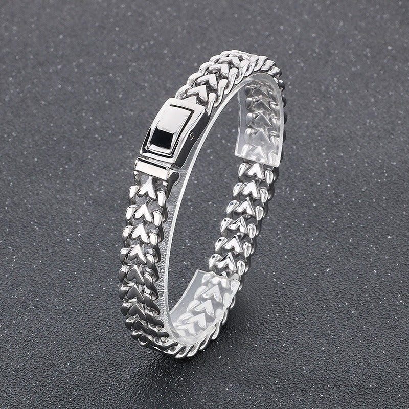 Kemstone Men’s Gold Heart-Link Chain Bracelet – Polished Stainless Steel Gothic Street Jewelry KB182583-KJX