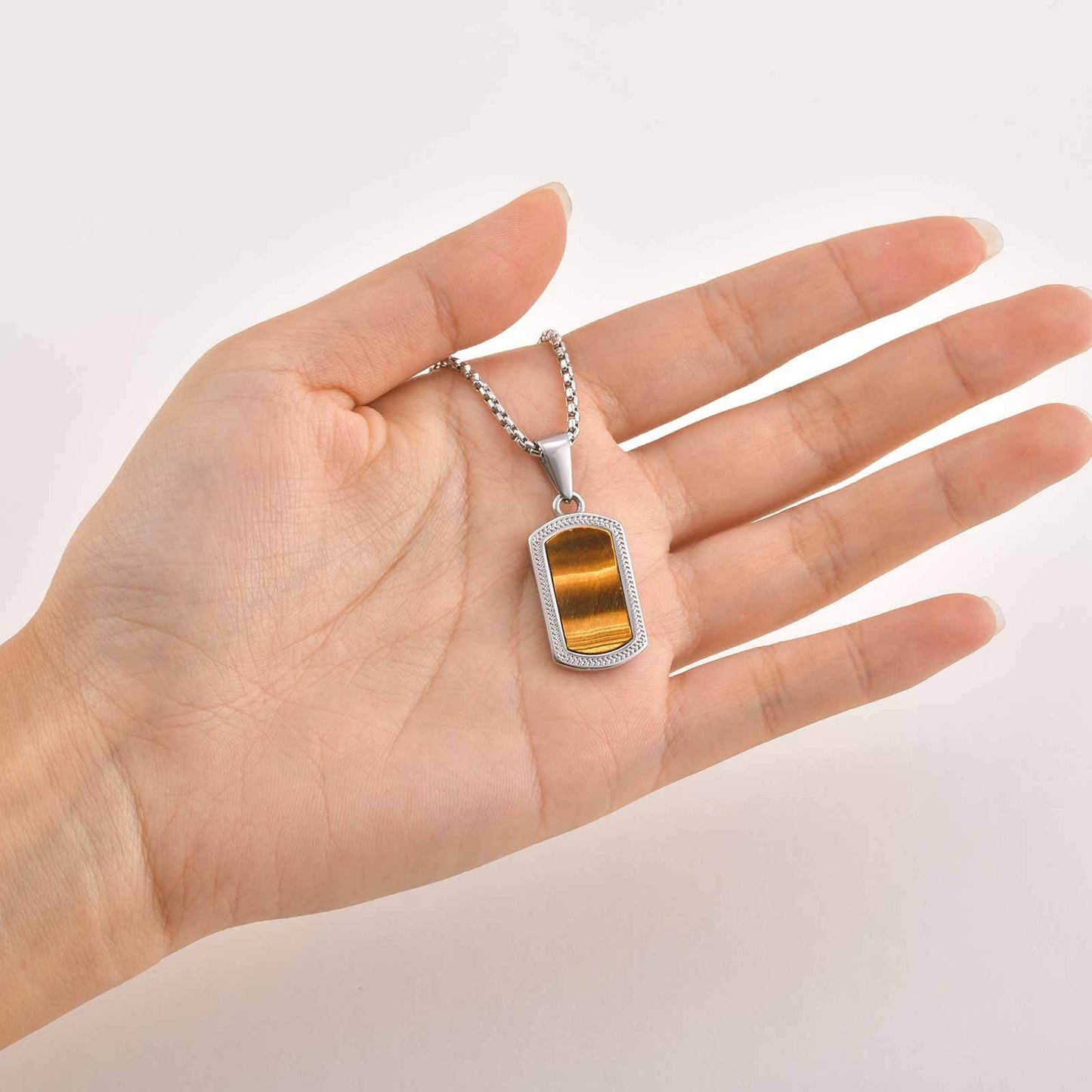 Kemstone Stainless Steel Tiger Eye Pendant Necklace for Men – Silver Hip Hop Jewelry PN-2162