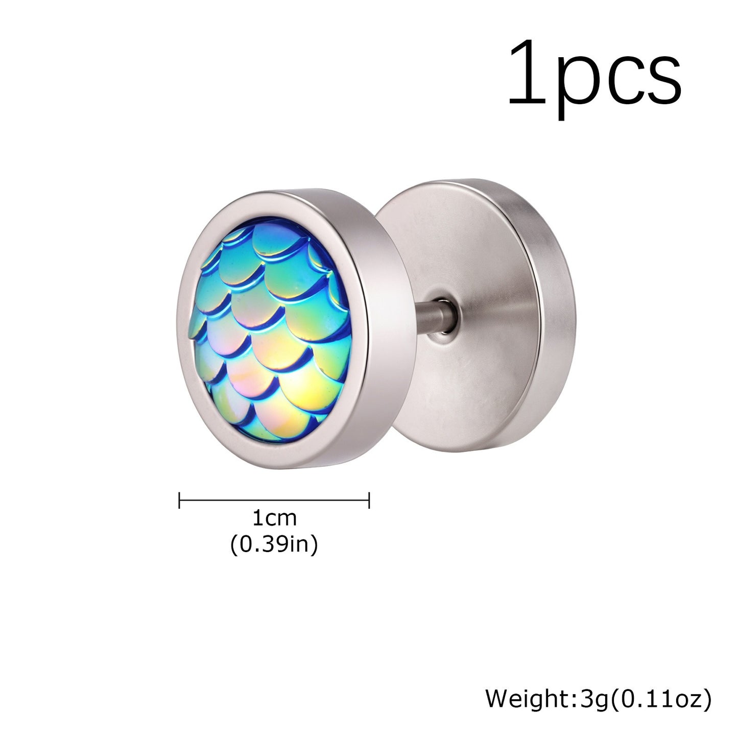 Kemstone Stainless Steel Colorful Fish Scale Stud Earrings for Men ES-832