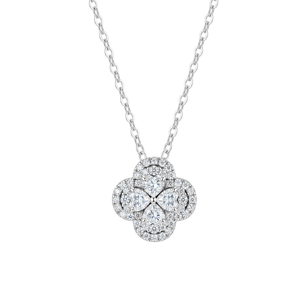 Kemston Clover Moissanite Cluster Necklace for Women 925 Sterling Silver Floral Detail SMON17