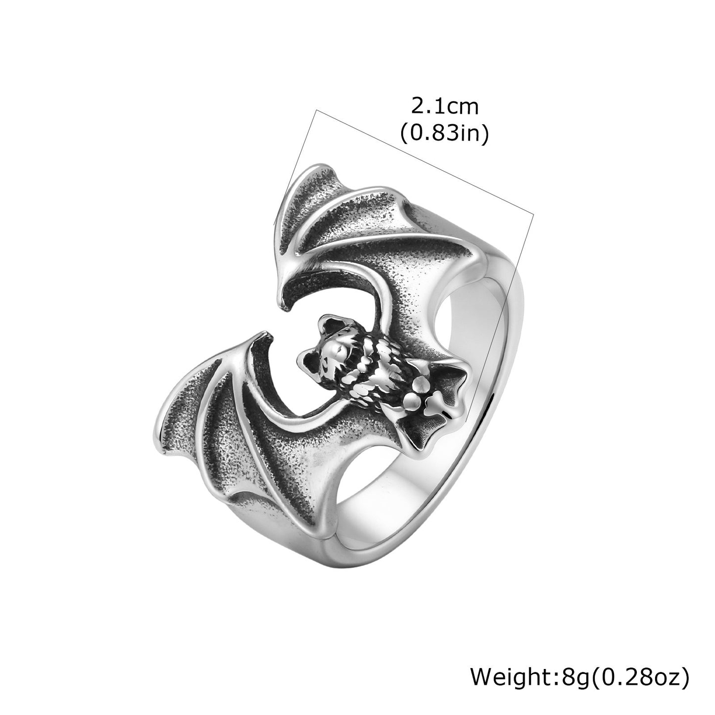 Kemstone Stainless Steel Bat Ring for Men Gothic Silver Style RC-139