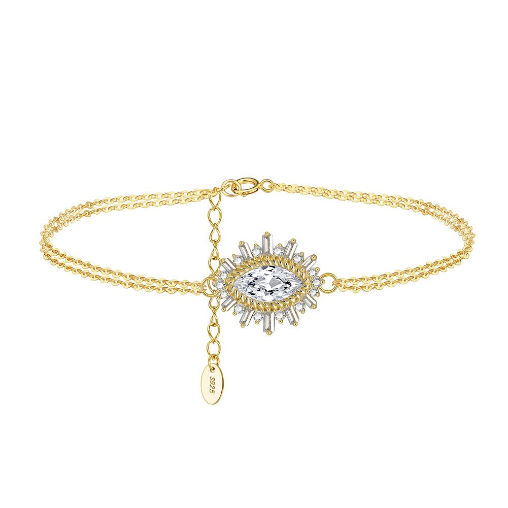 Kemstone 925 Sterling Silver Marquise Eye Bracelet for Women Layered Cubic Zirconia Chain SB146