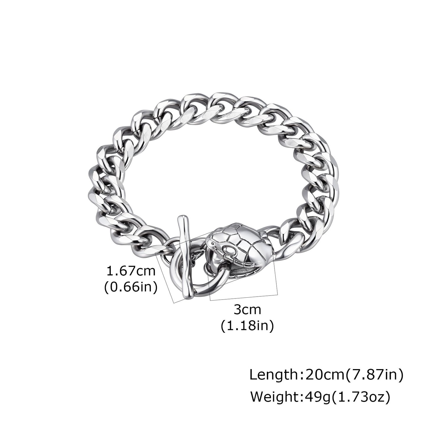 Kemstone Stainless Steel Snake Head Cuban Link Bracelet for Men OT Clasp Silver BR-2810