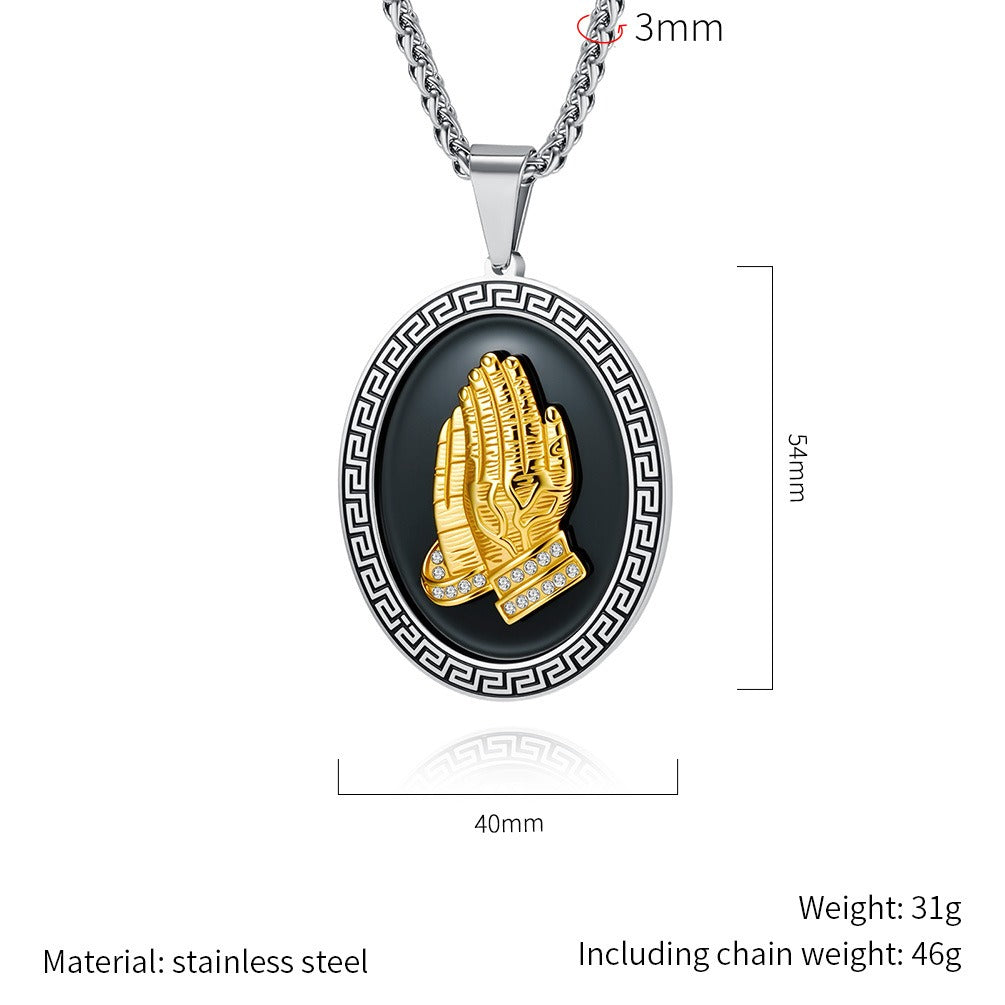 Kemstone Stainless Steel Hand Medallion Pendant Necklace for Men K-PT695