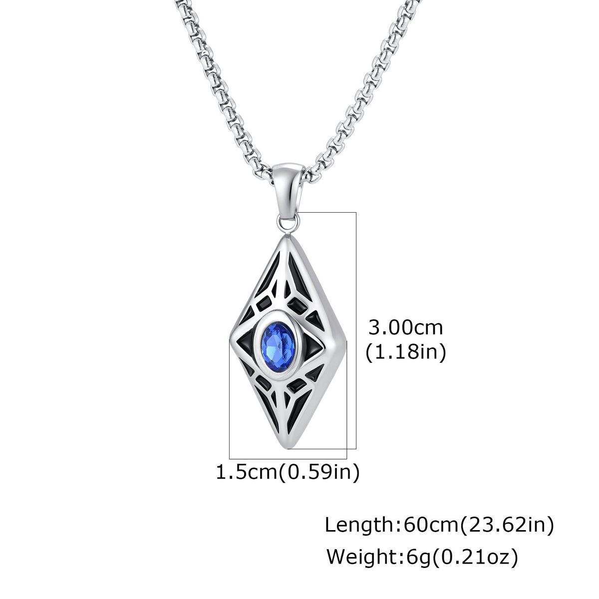 Kemstone Blue Cubic Zirconia Geometric Pendant Necklace for Men Stainless Steel PN-2454
