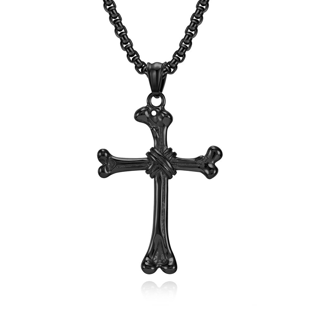 Kemston Stainless Steel Bone Cross Pendant Necklace for Men Gothic K-PT463