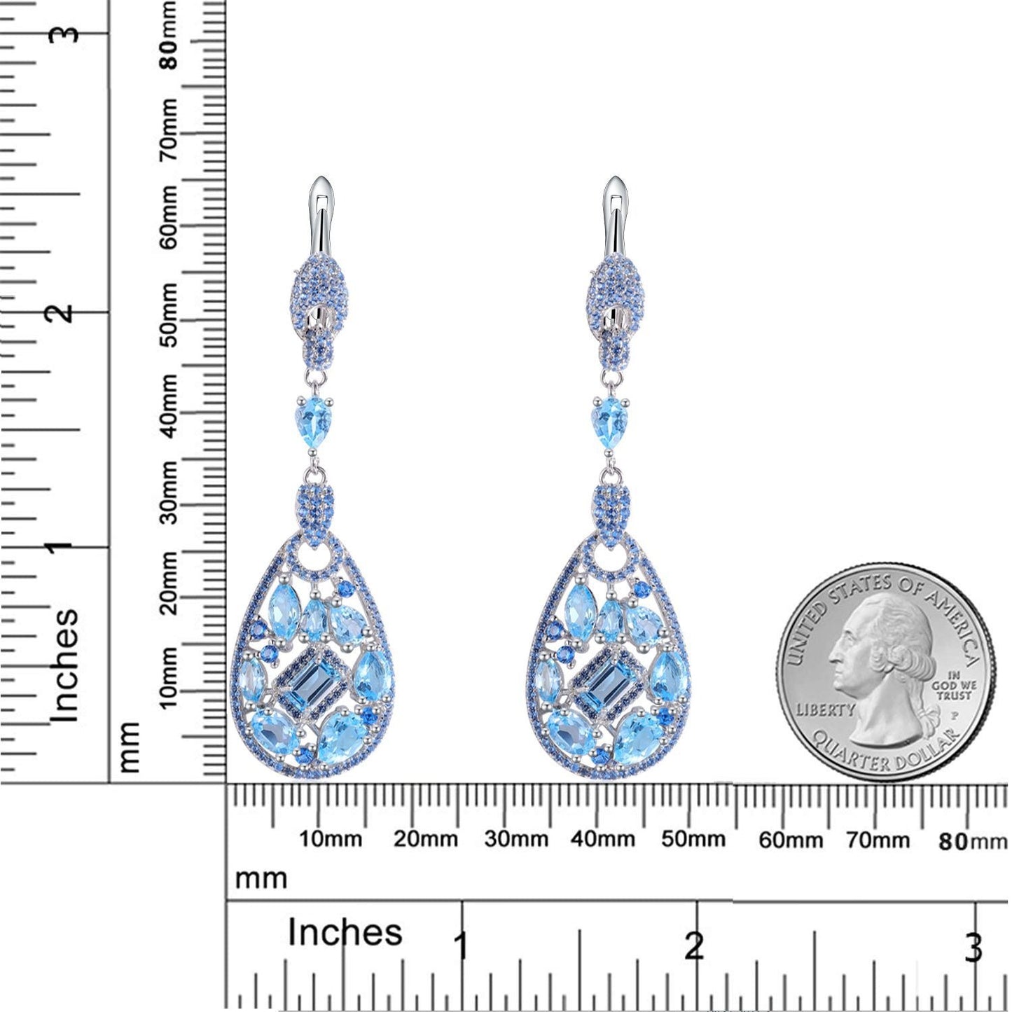 Pendientes de lágrima para mujer, diseño original, hechos a mano por Kemstone, con topacio azul natural y piedras preciosas multicolores.