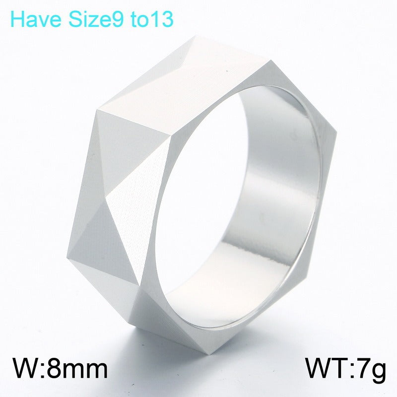 Kemstone Diamond Cut Geometric Ring for Men Titanium Steel Wide Band KR115325-KFC