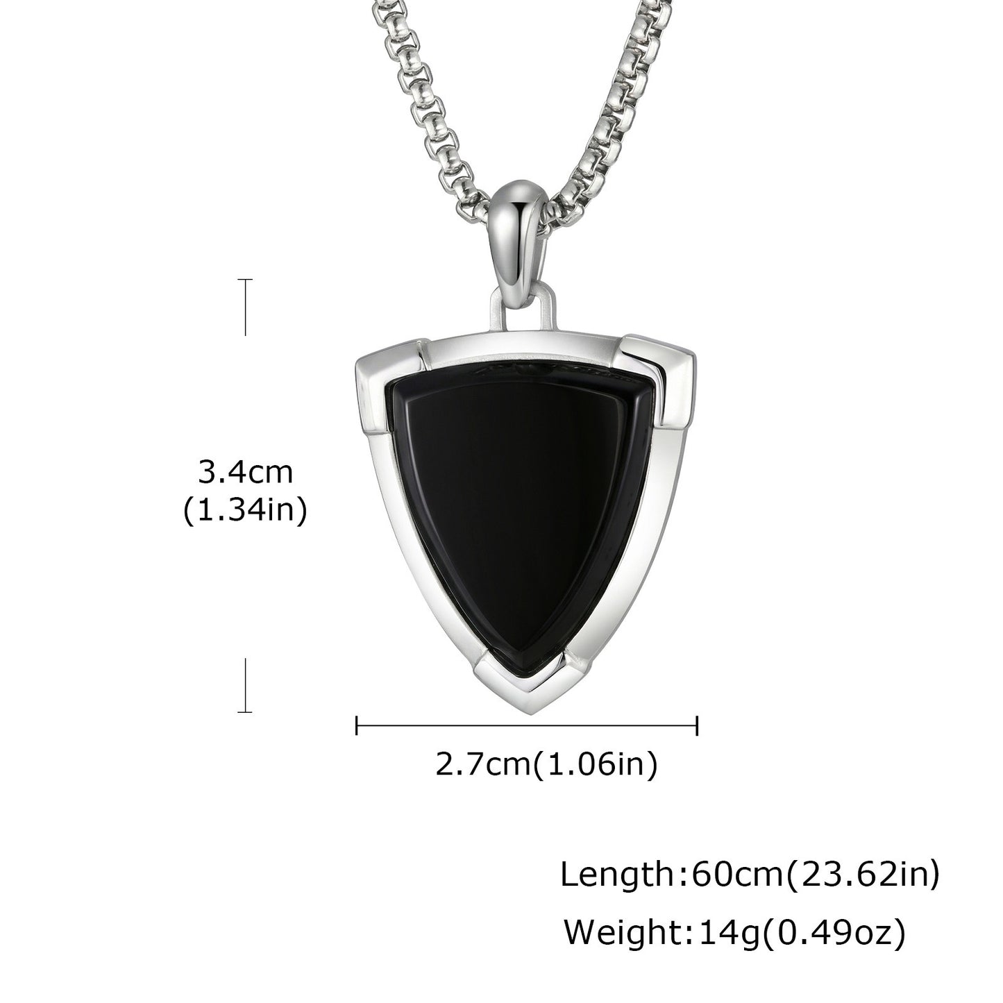 Kemstone Stainless Steel Black Onyx Shield Pendant Necklace for Men PN-2304