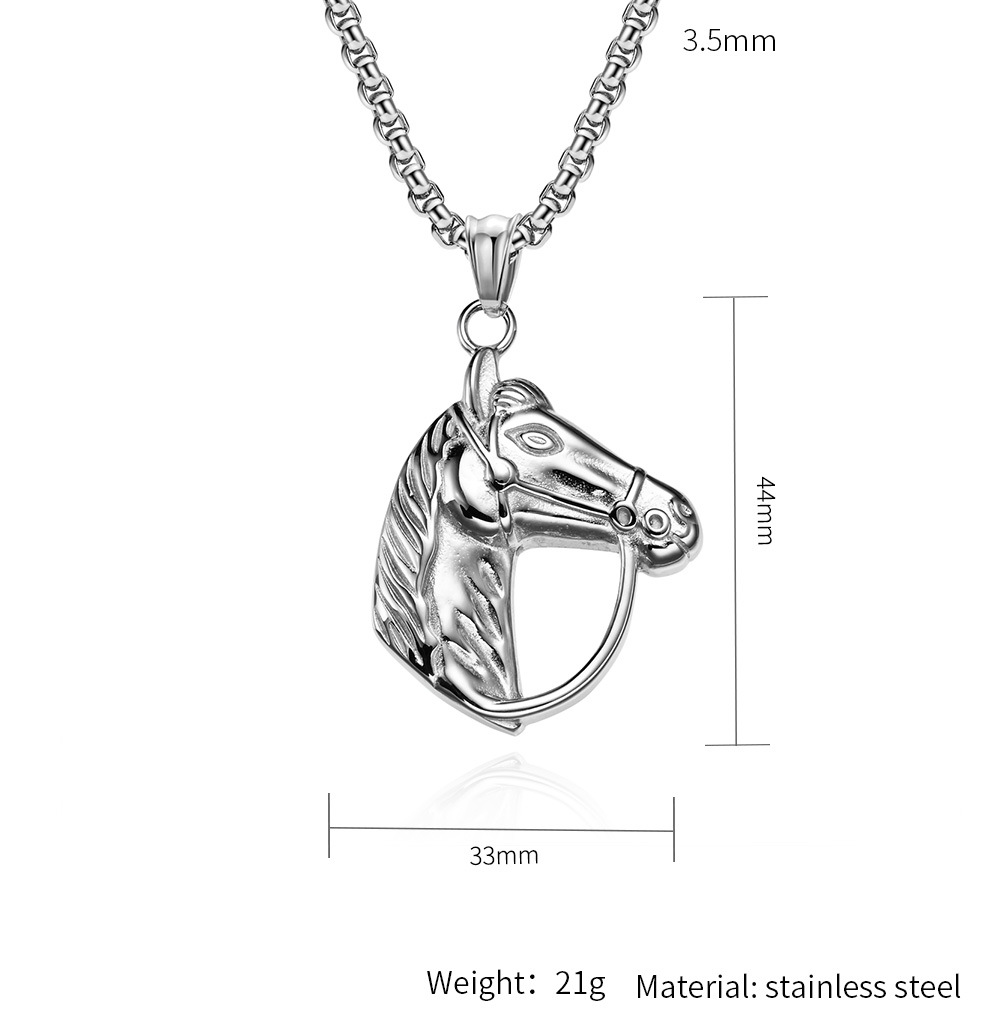 Kemstone Stainless Steel Racing Horse Head Pendant Necklace for Men K-PT440