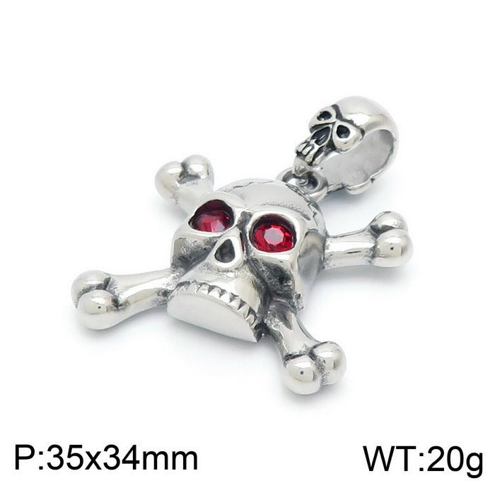 Kemstone Men’s Titanium Steel Skull Bracelet & Pendant – Red Cubic Zirconia Gothic Style KB149866-KJX