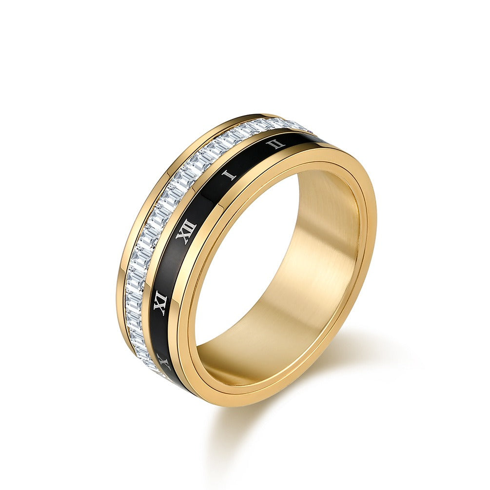 Kemstone Roman Numeral Spinner Ring for Men Stainless Steel Rotating Band K-R806