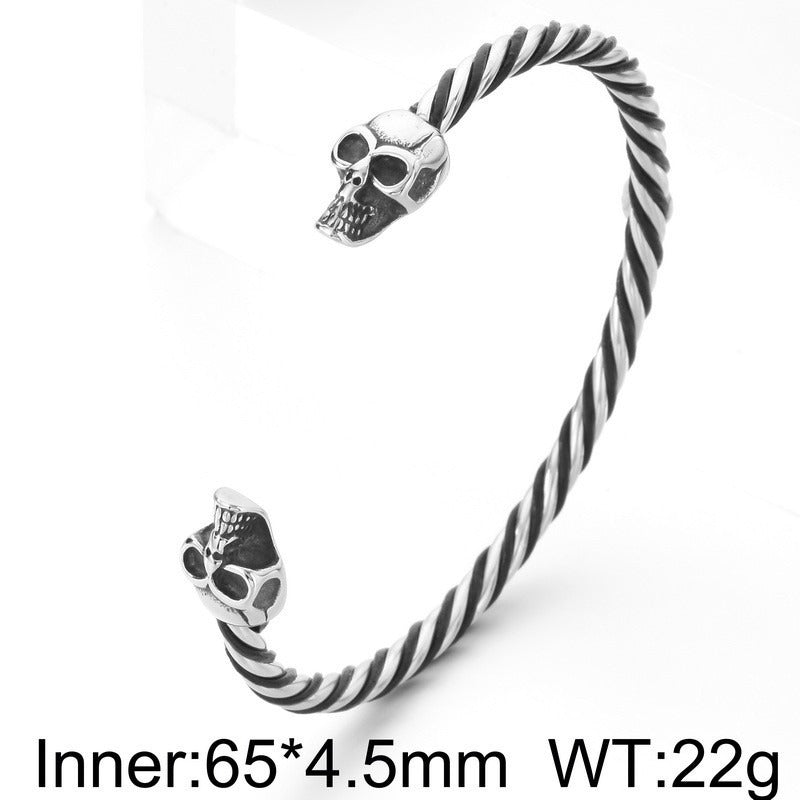 Kemstone Stainless Steel Viking Wolf Skull Cuff Bracelet for Men Twisted Rope Open Bangle KB96851-BD