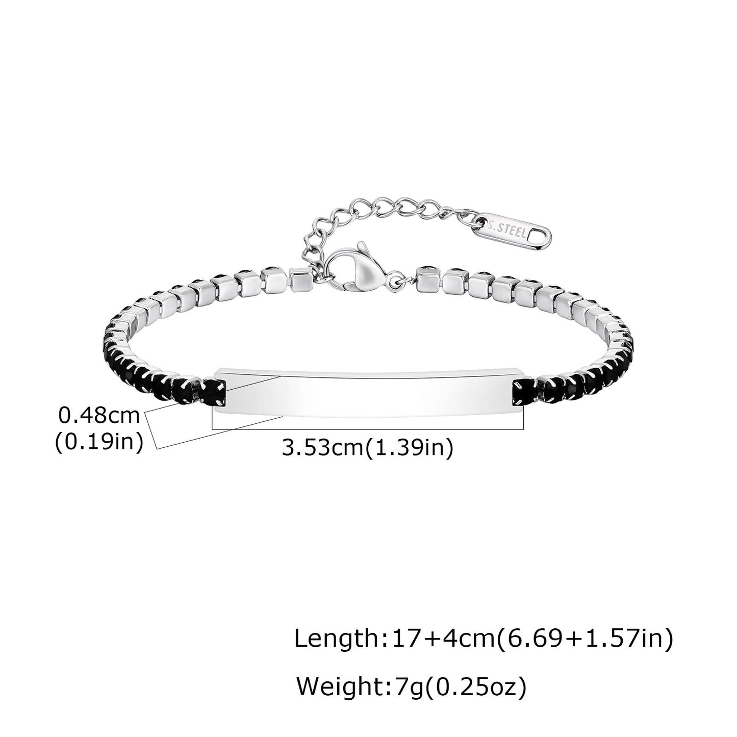 Kemstone Stainless Steel ID Bracelet – Black Cubic Zirconia Accent for Men BR-2709