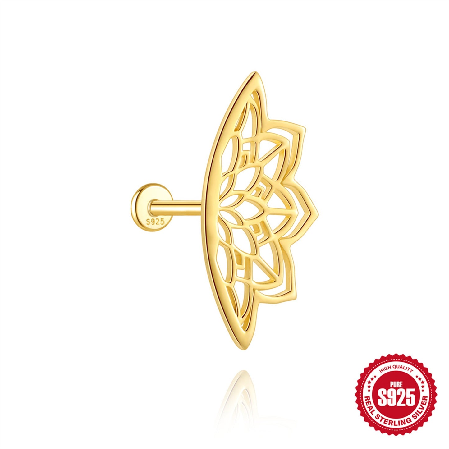 Kemstone 925 Sterling Silver Floral Cartilage Stud for Women Cubic Zirconia Flat Back Earring 60262441188