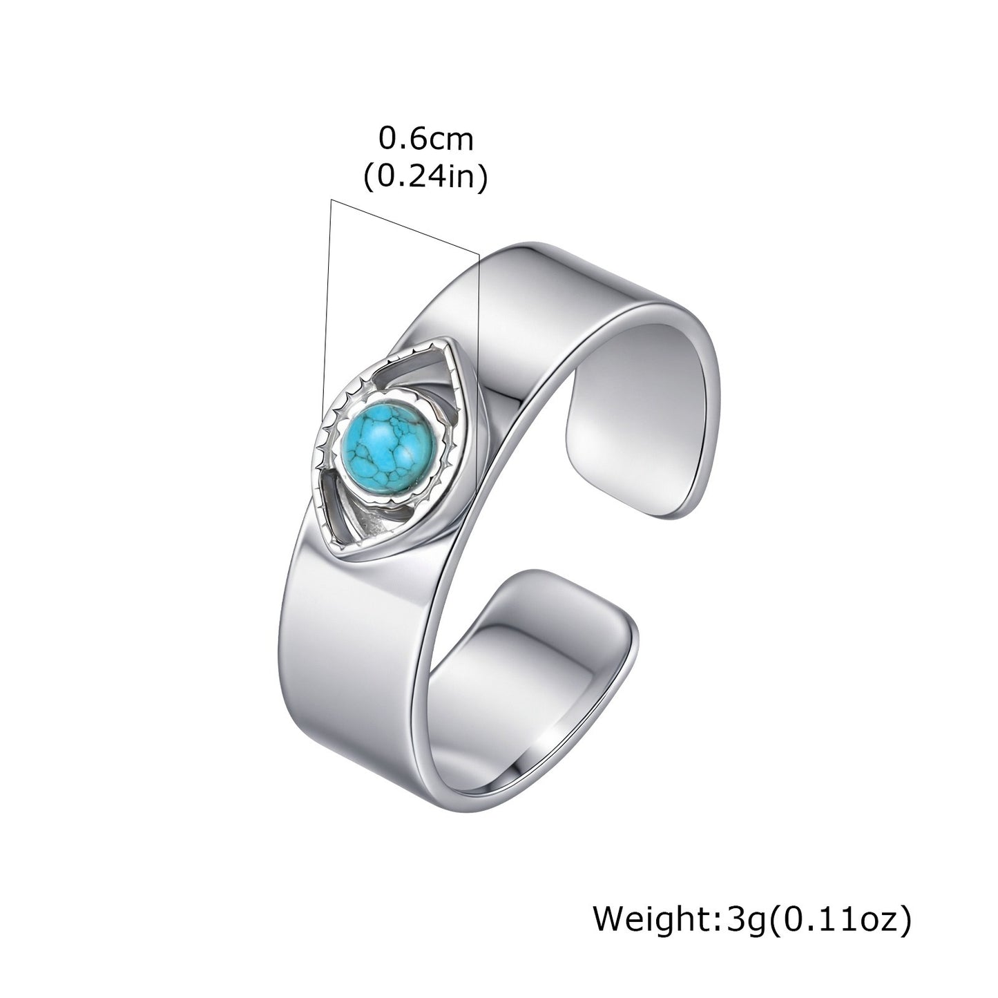 Kemstone Stainless Steel Turquoise Evil Eye Open Ring for Men RC-1022