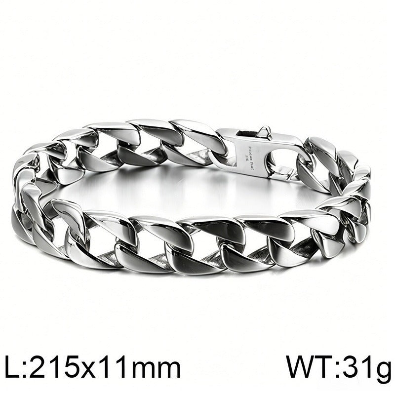 Kemston Titanium Steel Wide Cuban Link Bracelet for Men 11MM KB26873-D