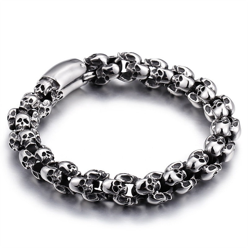 Kemstone Men’s Gold Skull Chain Bracelet – Stainless Steel Gothic Biker Jewelry KB81843-BD