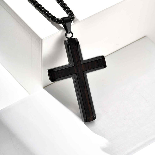 Kemstone Men’s Stainless Steel Cross Necklace – Ebony Black Pendant PN-2209