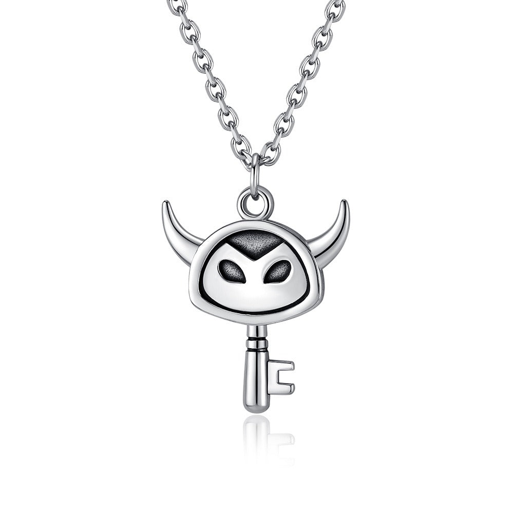 Kemstone Stainless Steel Key Pendant Necklace for Men Small Horn Detail Vintage K-PT550