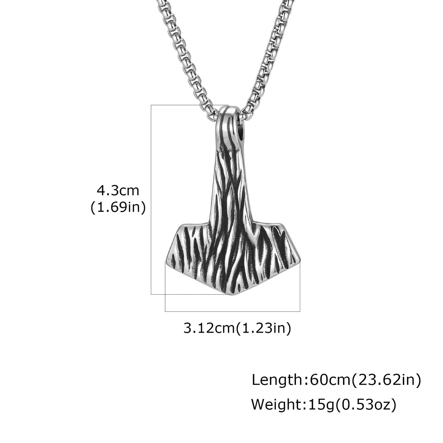 Kemstone Stainless Steel Hammer Pendant Necklace for Men Textured Vintage Chain PN-2388