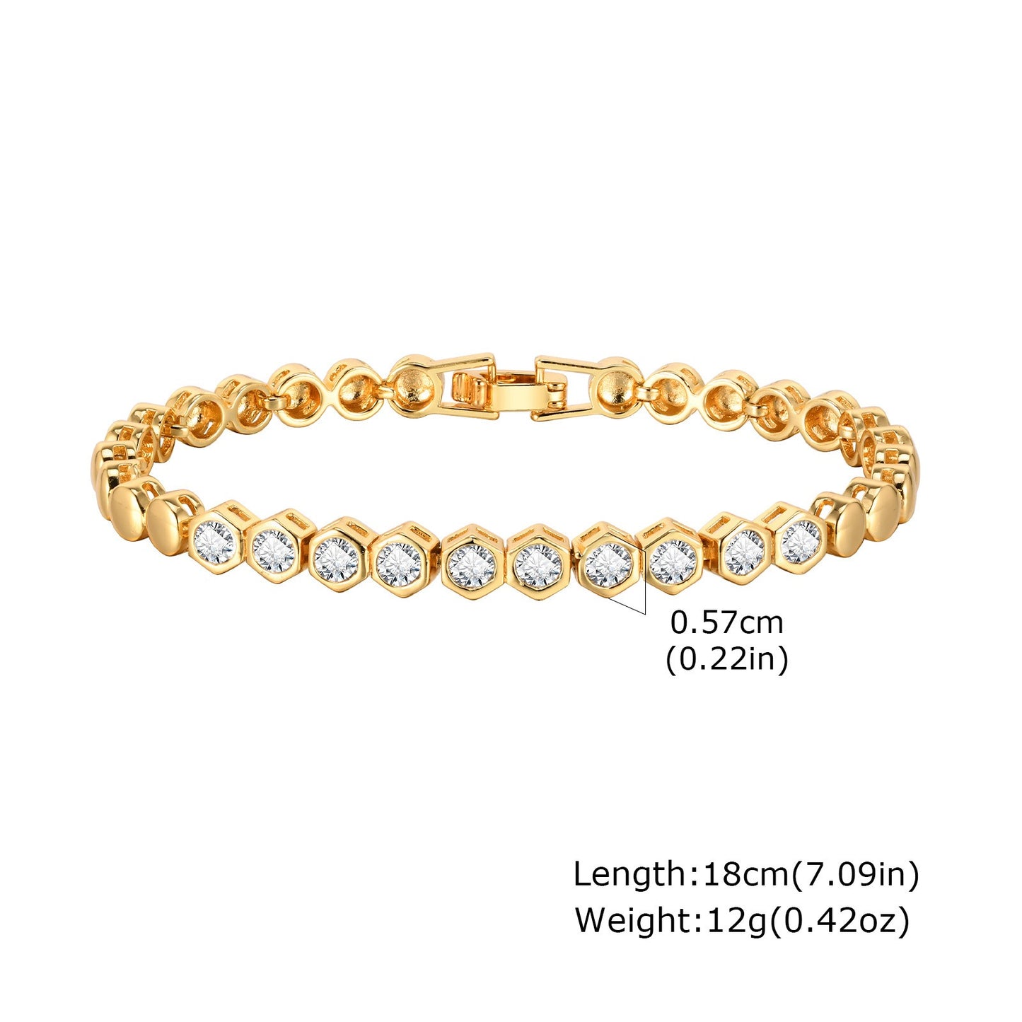 Pulsera de tenis con circonitas doradas para mujer - Elegante pulsera de cristal PBR-129