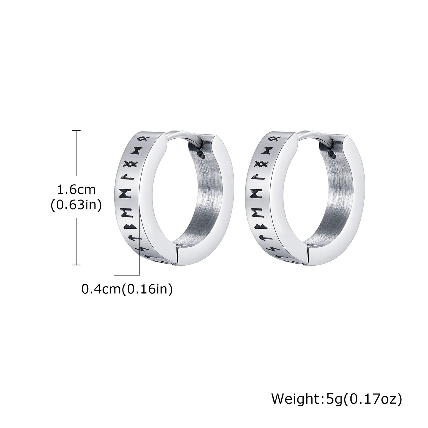 Kemstone Viking Rune Hoop Earrings – Stainless Steel Men’s Earrings EH-514