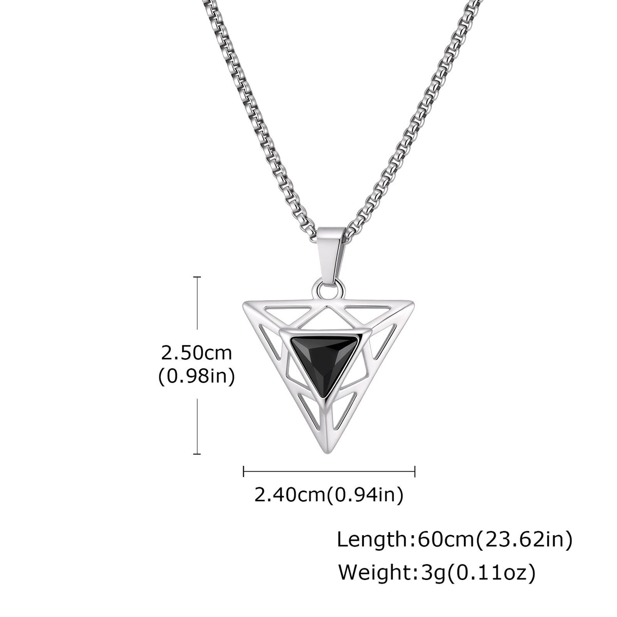 Kemstone Black Cubic Zirconia Triangle Pendant for Men Stainless Steel PN-2455
