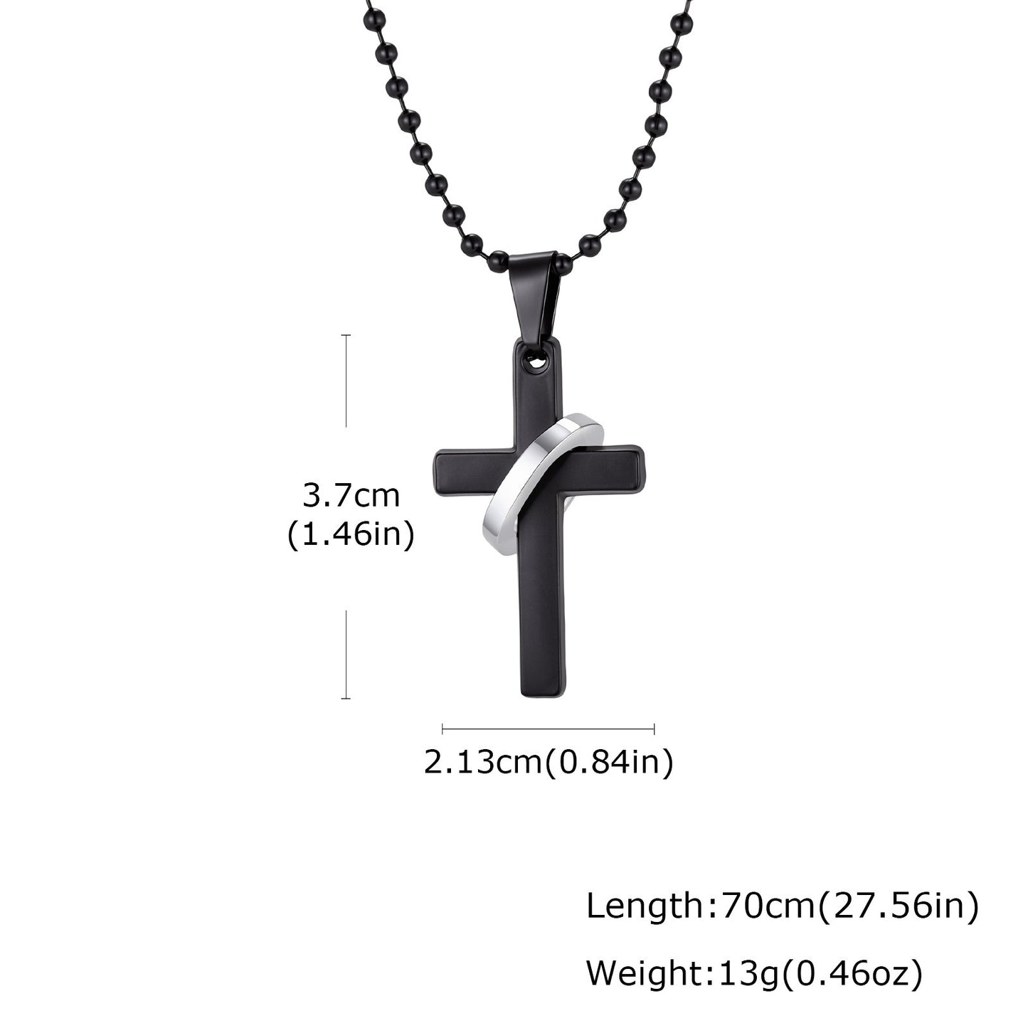 Kemstone Stainless Steel Cross Ring Pendant Necklace for Men Silver Black NC-3002