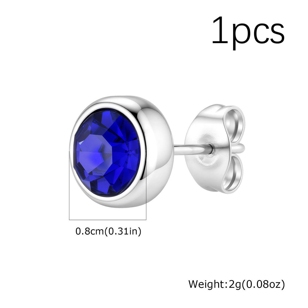Kemstone Blue Cubic Zirconia Stud Earring for Men Stainless Steel ES-171
