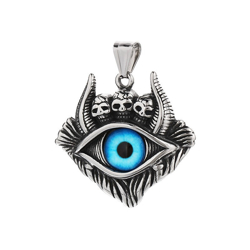 Colgante de calavera punk y abismo de Satán de Kemstone - Collar gótico de acero de titanio para hombre con diseño de mal de ojo y demonio KP119887