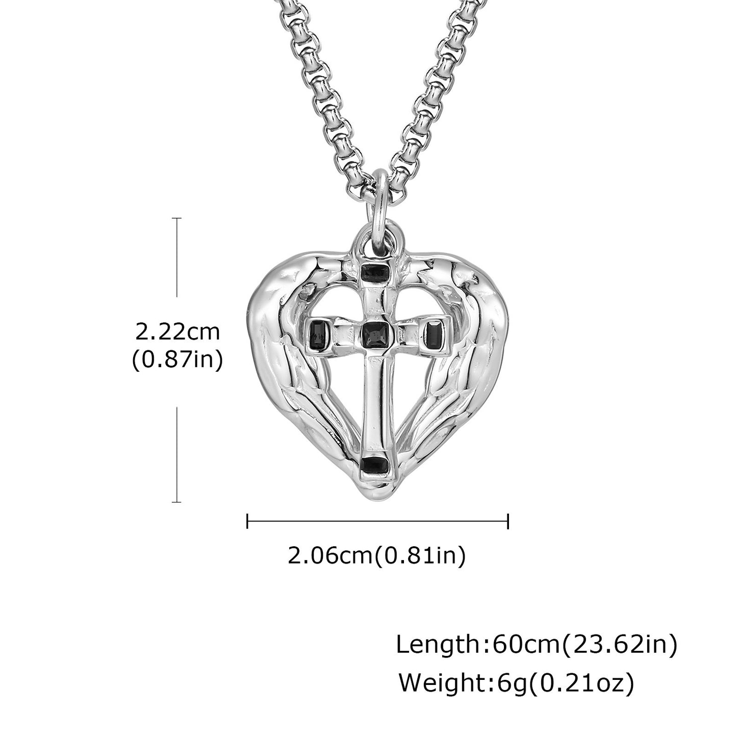 Kemstone Stainless Steel Cross Pendant Necklace for Men Women Textured Heart PN-2275