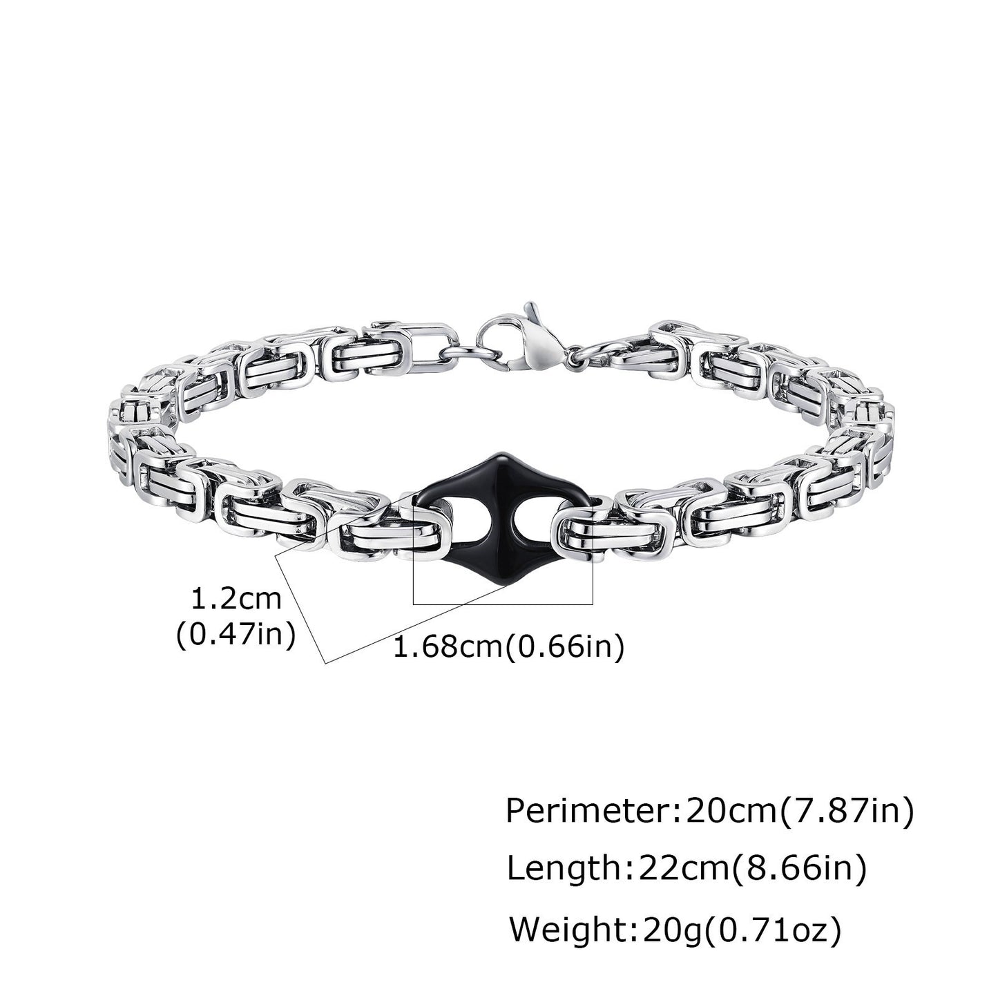 Kemstone Stainless Steel Byzantine Chain Bracelet – Geometric Link Design for Men BR-2701