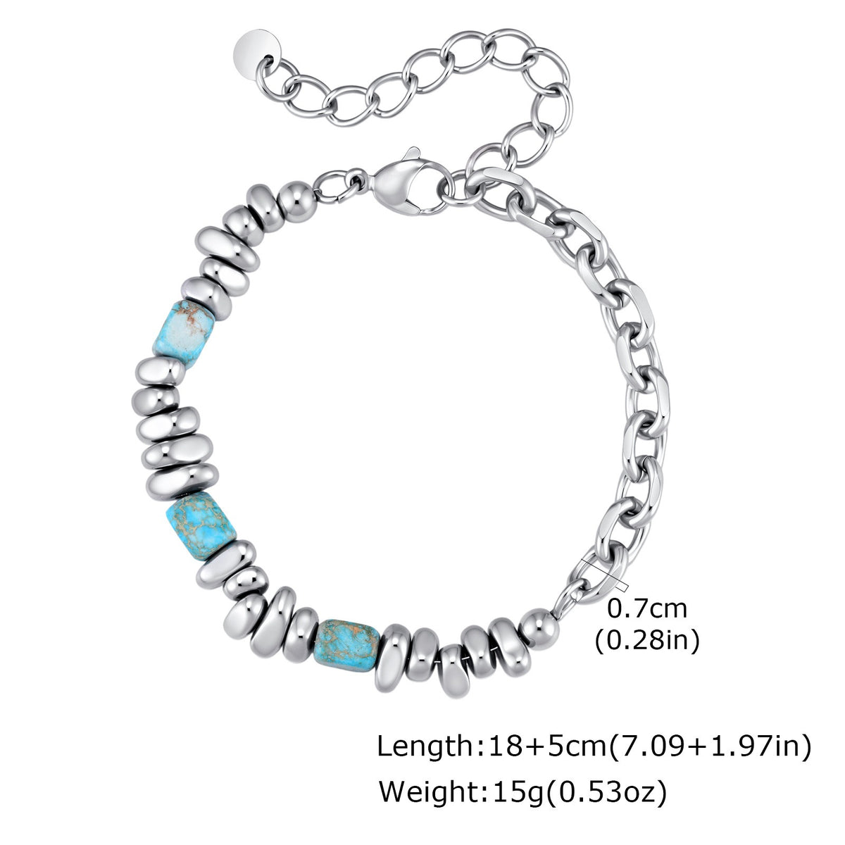 Kemstone Nugget Bead & Chain Bracelet for Men Stainless Steel BR-3284