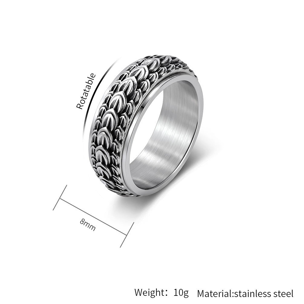 Kemston Stainless Steel Dragon Scale Spinner Ring for Men Vintage Style K-R1193