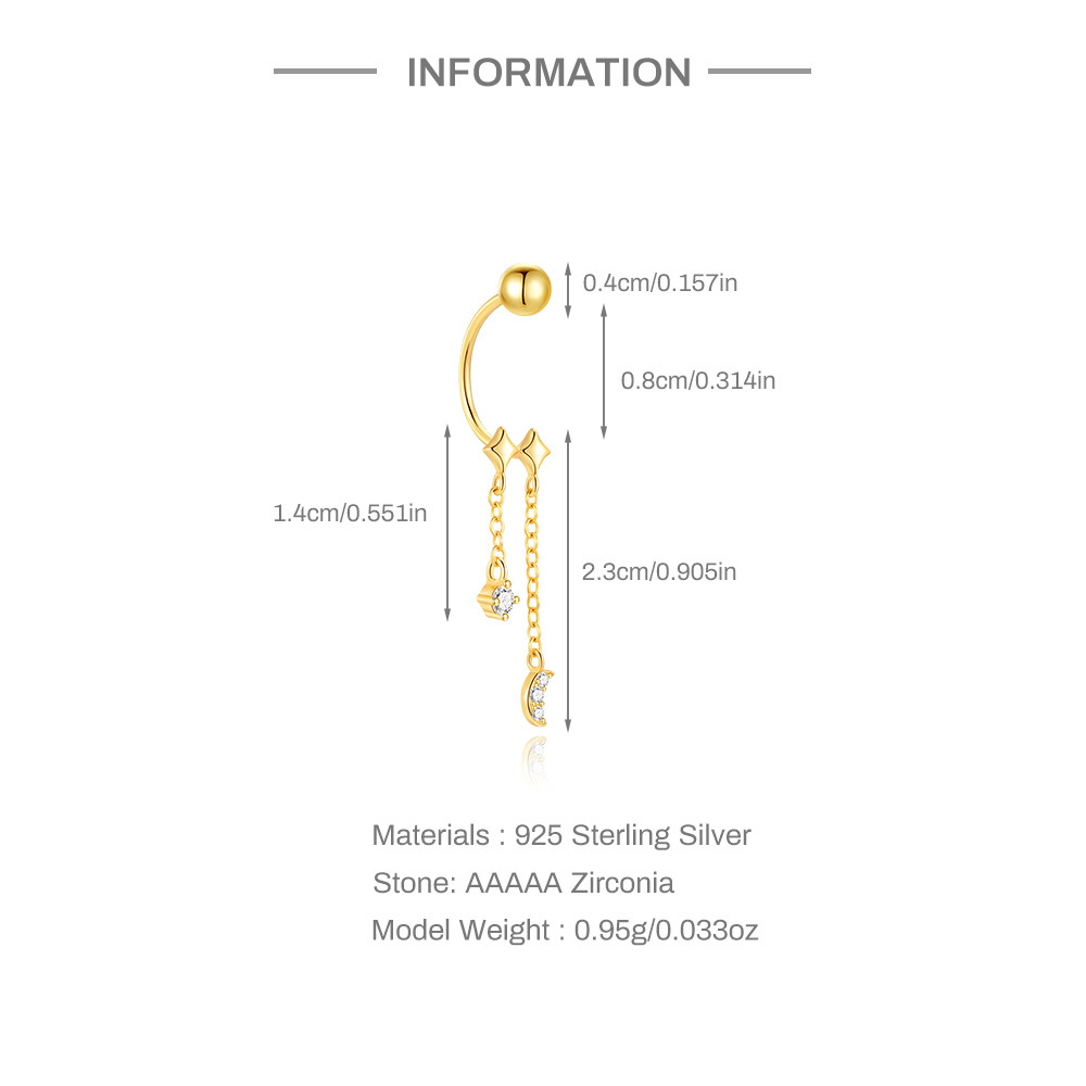 Kemstone 925 Sterling Silver Star Moon Tassel Earring for Women Cubic Zirconia Drop 60255070108C