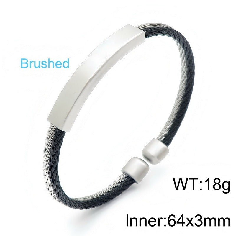 Kemstone Titanium Steel Cable Cuff Bracelet for Men Curved Plate KB146616-KLHQ